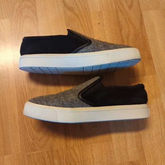 Vince Banler Sneaker Shoes Womens 6.5 Grey Felt Black Suede Slip On - Picture 4 of 7